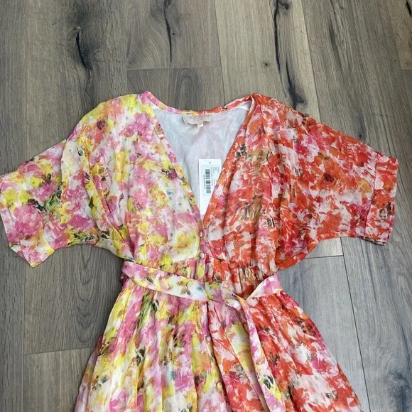 NEW ROCOCO SAND Size XS Nesh Mix Floral V Neck Maxi Dress Orange Yellow $398 - Picture 4 of 9